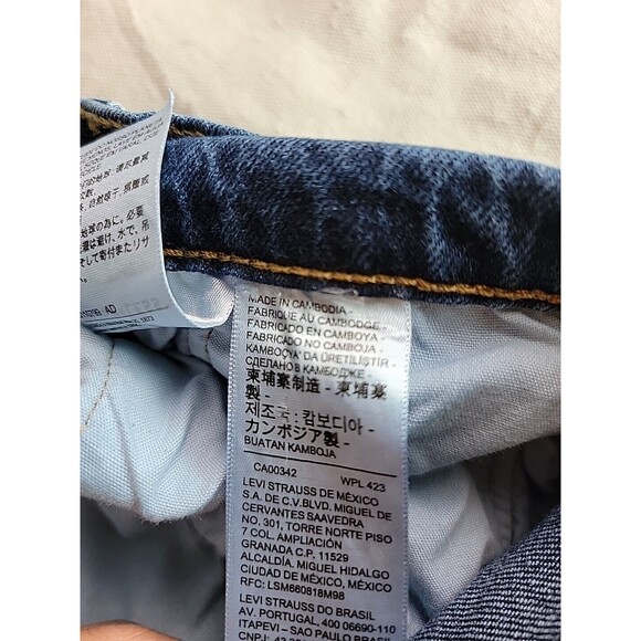 Levis 501 Jeans Mens 32x286 Dark Blue Button Fly Distressed Mid Rise Stretch - Picture 10 of 14